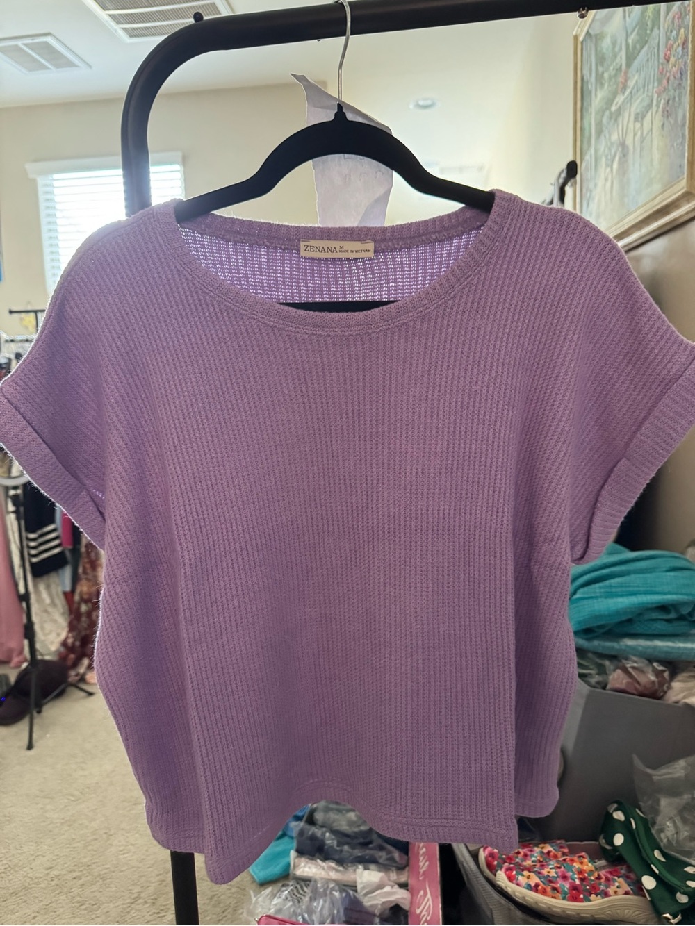 Zenana Outfitters Lavender Short Sleeve Knit Top